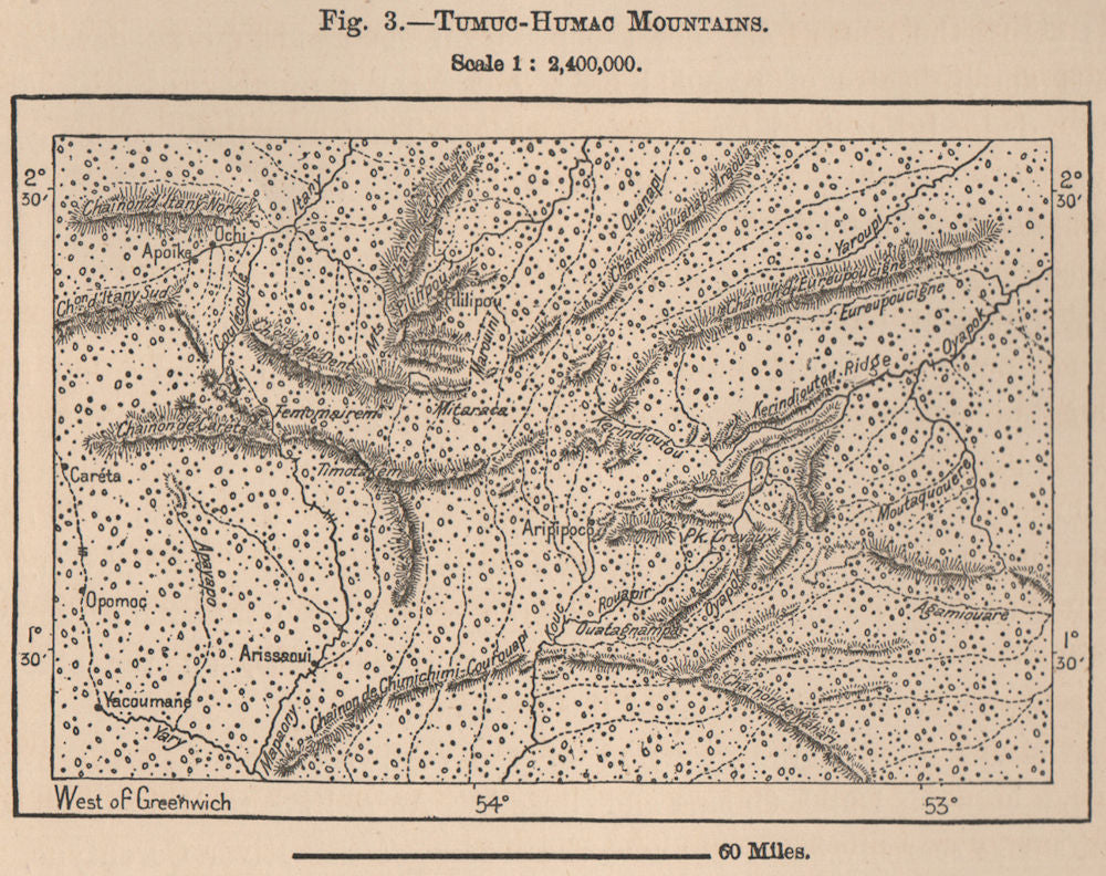 Tumuk Humak Mountains. Tumucumaque. Brazil French Guiana Suriname 1885 old map